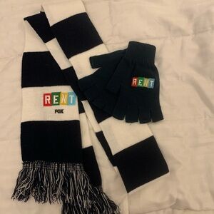 Fox Black & White Striped Scarf with Fingerless Gloves - RENT Logo